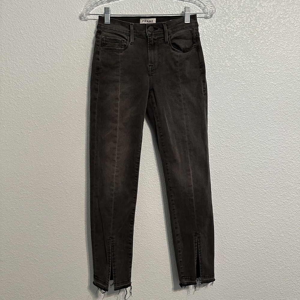 FRAME Denim Womens Size 23 Le Nouveau Straight Split Frey Hem Jeans Woodland - Picture 1 of 16